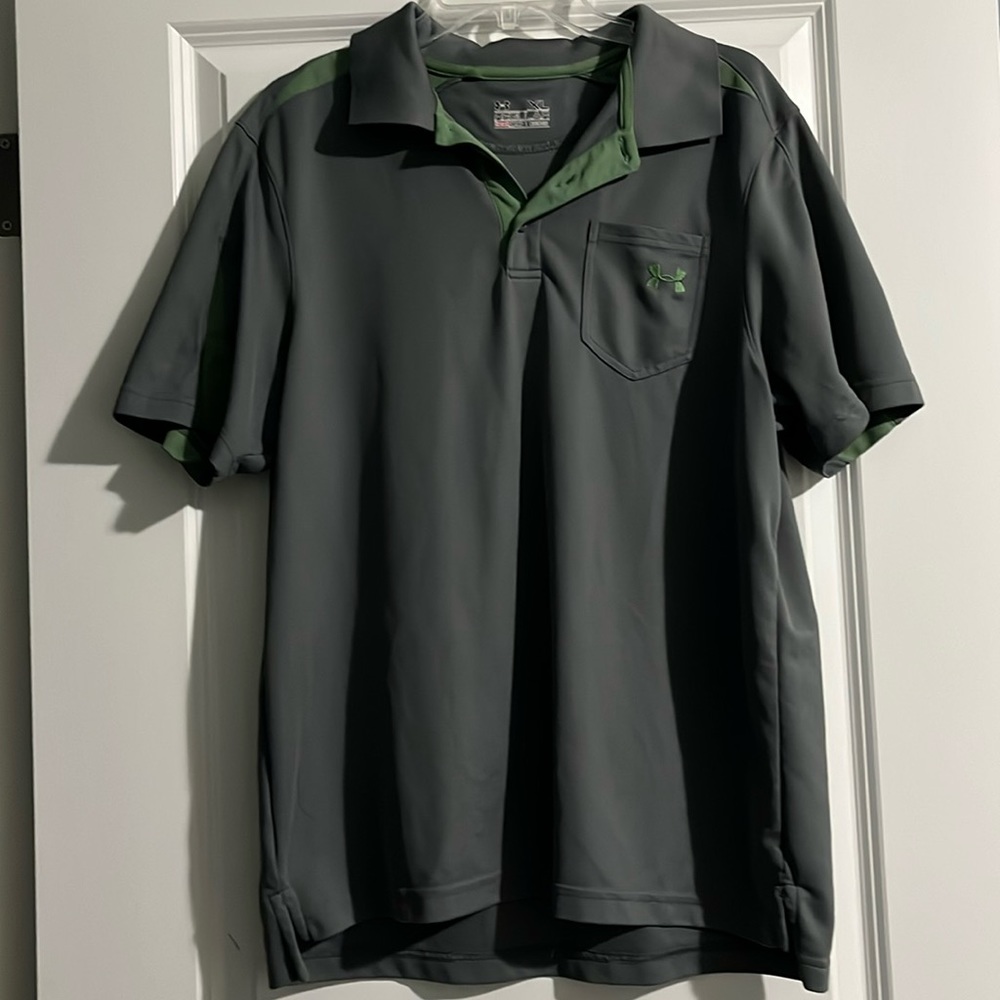 Under Armour Grey w/Green Men’s Golf Polo| Size XL
